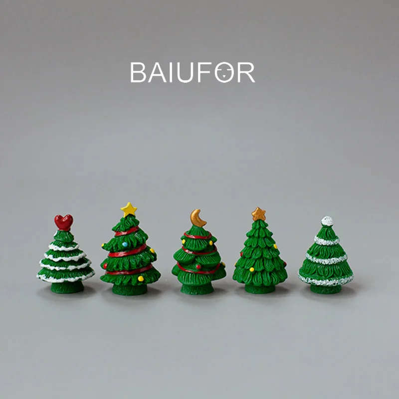 BAIUFOR-Árbol de Navidad en miniatura de Papá Noel, muñeco de nieve, caja de regalo, accesorios de terrario, figuritas de jardín de hadas,