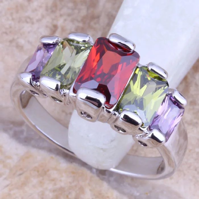 Outstanding Multicolor Multigem Silver Plated  Ring Size 6 / 7 / 8 / 9 R1603