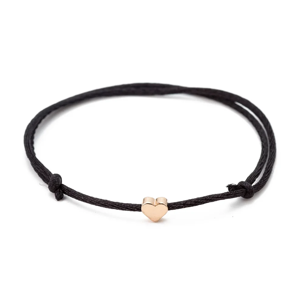 Romantic 1 Piece Adjustable Gold Color Heart Simple Thread String Bracelet For Women Men Handmade Red Thread Rope Jewelry