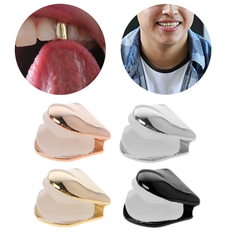 Gold Color Trendy Rock Rapper Hip Hop Caps Mold Top & Bottom Grill Body Jewelry Single Tooth Bling Teeth