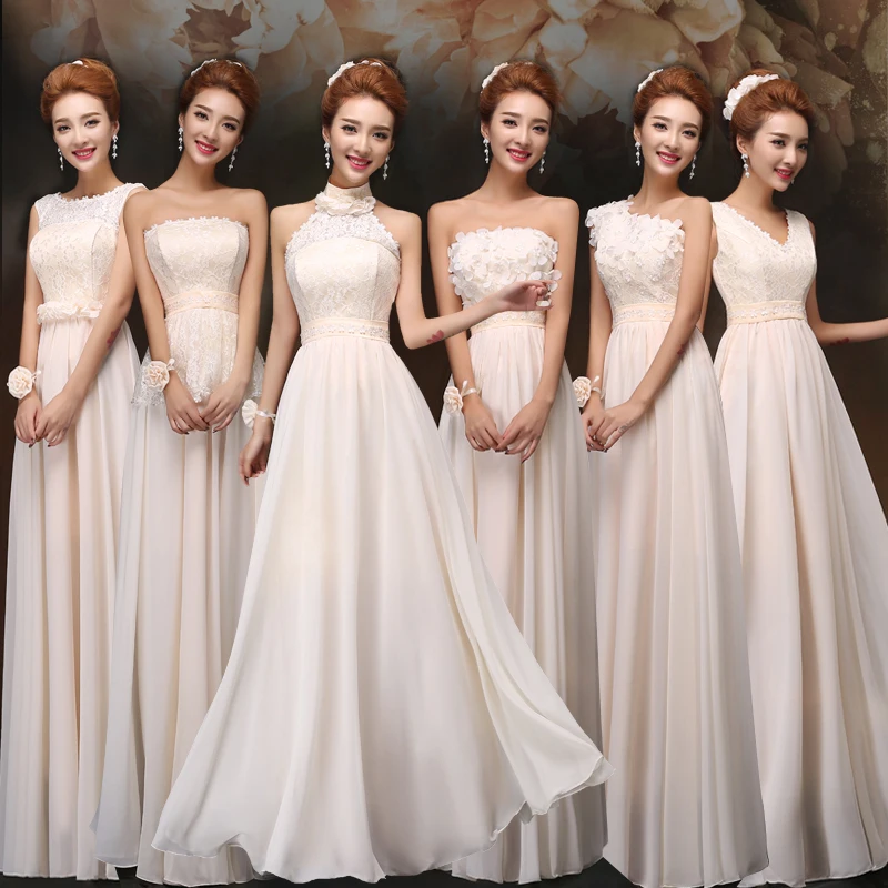 

Free Shipping 2016 hot White Chiffon long lace Gown Formal Elegant Bridesmaid Dresses Party Dresses vestidos de fiesta