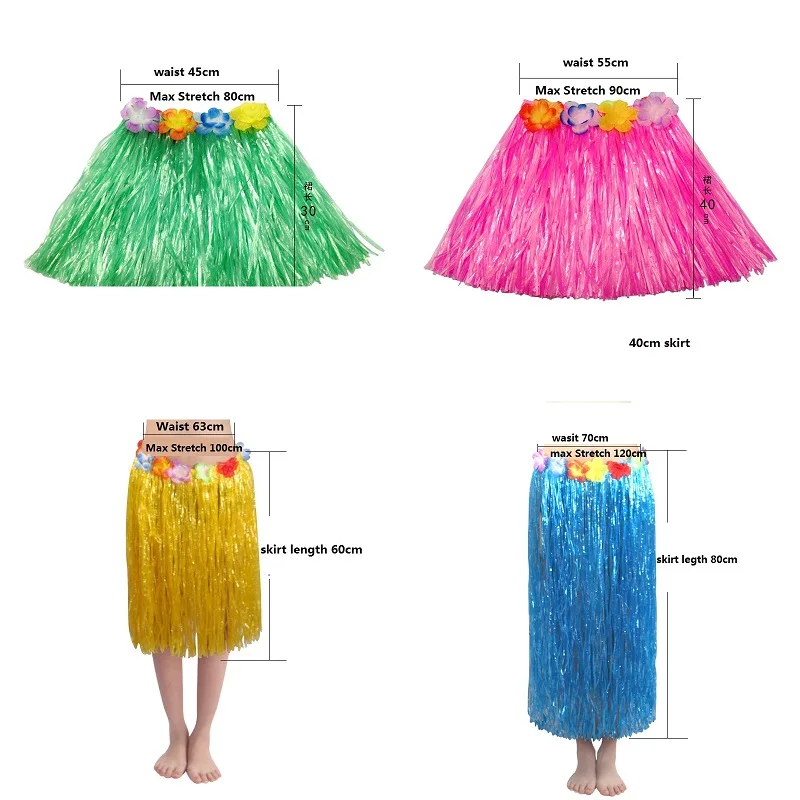 Plastic Fibers Women Grass Skirts Hula Skirt Hawaiian Costumes 30CM/40/CM60CM/80cm Ladies Dress Up Festive & Party Supplies