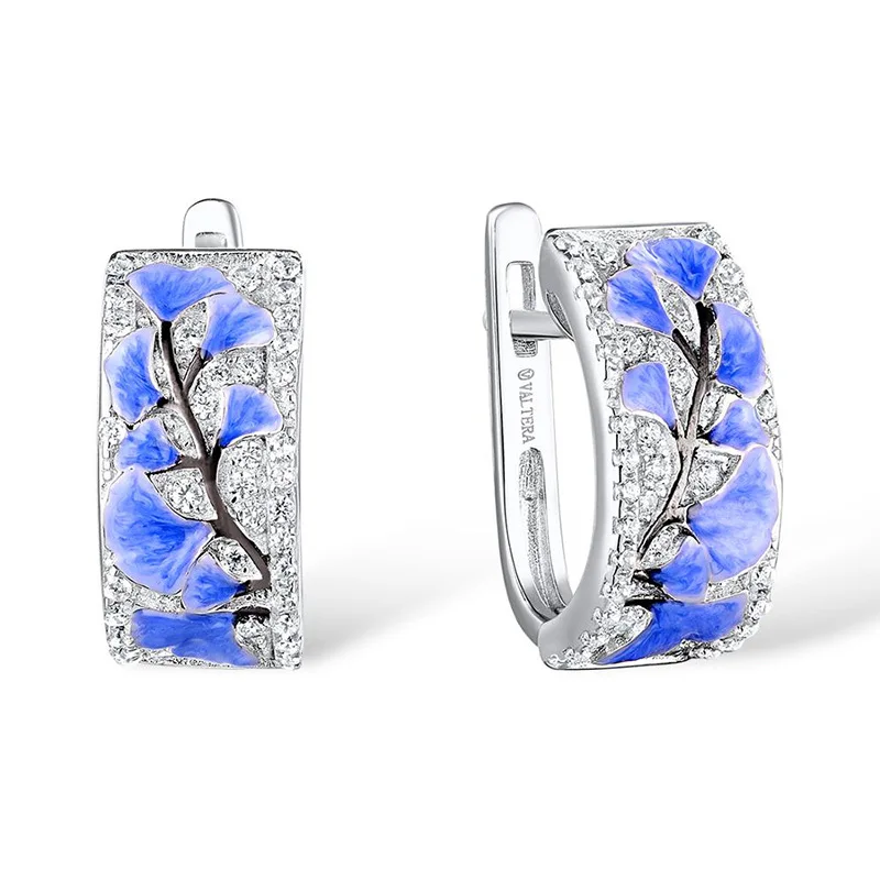 High Quality blue white Flower Epoxy earrings For Woman Blue White Cubic Zirconial earrings Fashion Jewelry gift wedding party