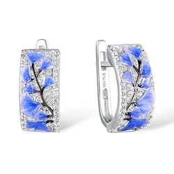 High Quality blue white Flower Epoxy earrings For Woman Blue White Cubic Zirconial earrings Fashion Jewelry gift wedding party