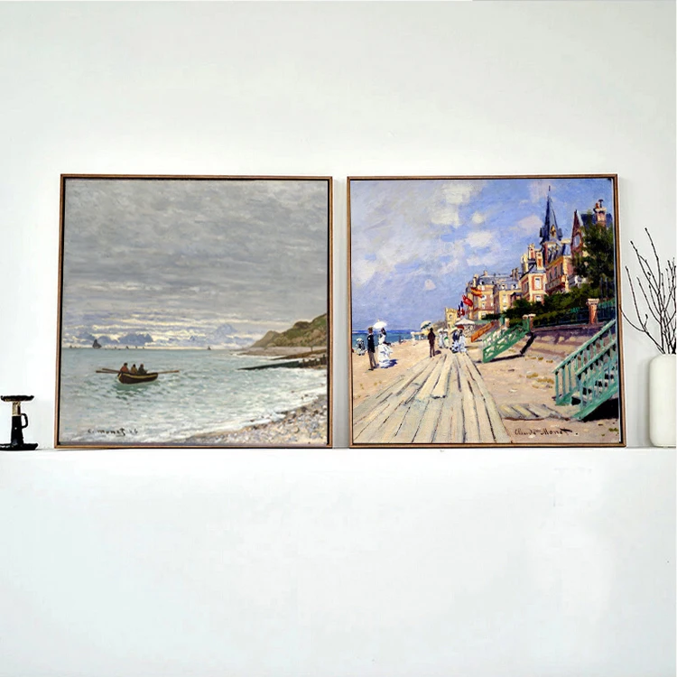 landscape framesless canvas painting scenery The Beach at Trouville 1870 La Pointe de la Heve Sainte-Adresse 1864 Claude Monet