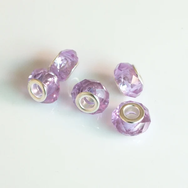 5PCS 14*8mm Purple Lavender Color Big Hole Round Glass Crystal Space Loose Bead Charms For European DIY Jewelry Pandora Bracelet