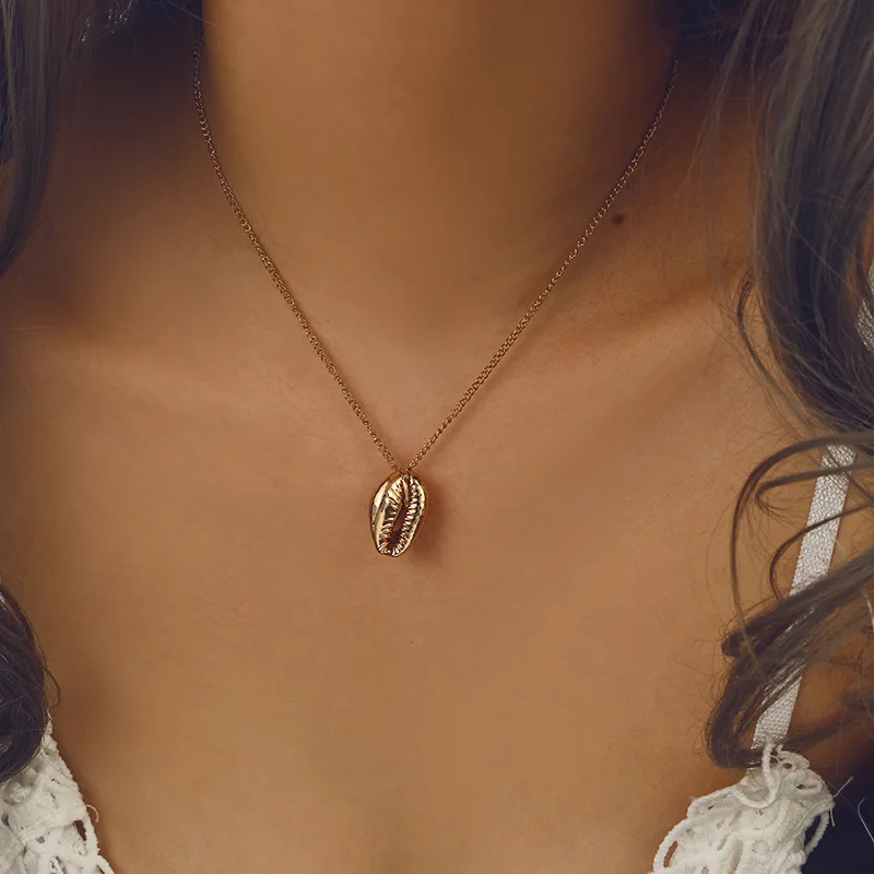 Women Necklace Boho Beach Sea Shell Cowrie Pendant Gold/Silver Plated Chain Necklace Fashion Jewelry Best Gifts