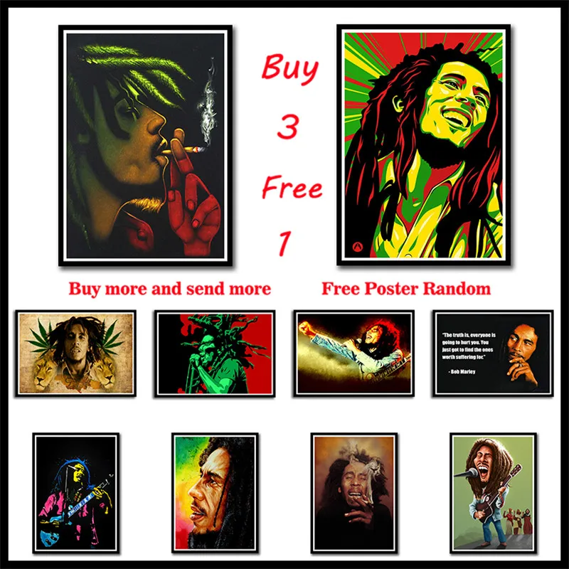 Bob Marley White Coated Paper Posters Jamaican reggae Rock Music Poster Home Bedroom Decorative Painting Frameless