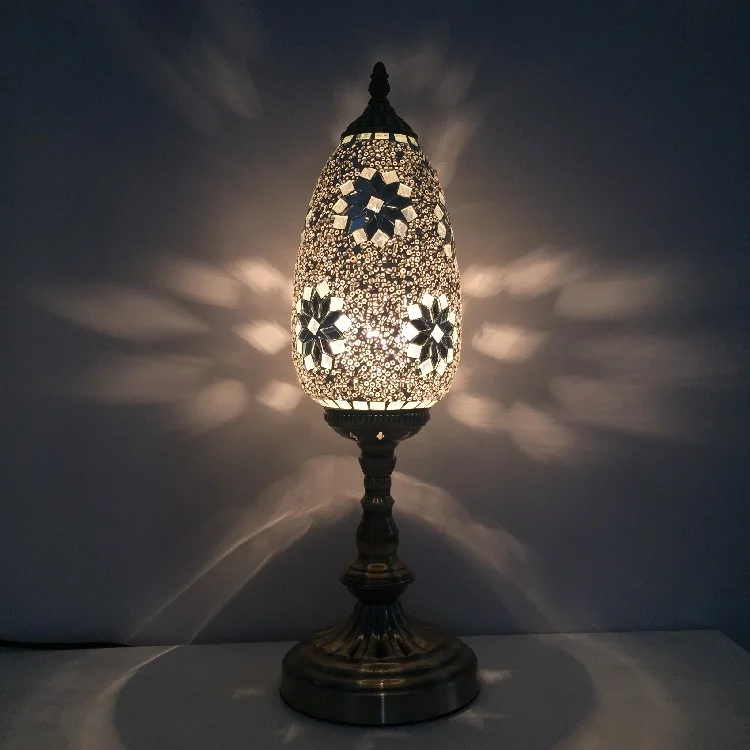 รูปไข่ตุรกีโมเสคตารางโคมไฟ Vintage Art Deco Handcrafted Lamparas De Mesa Ball แก้วโรแมนติกไฟ Led Night Lampe