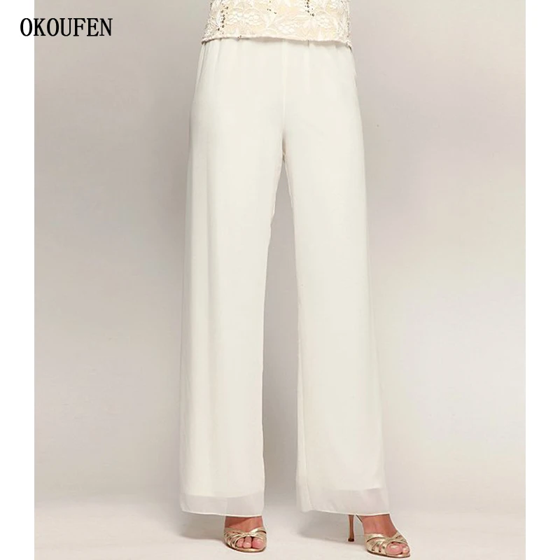 

Plus Size Big Ivory Size Wide Leg Long Pants Mother of the Bride Pants for Wedding 2024 Chiffon Madrinha Formal Women Long Pants