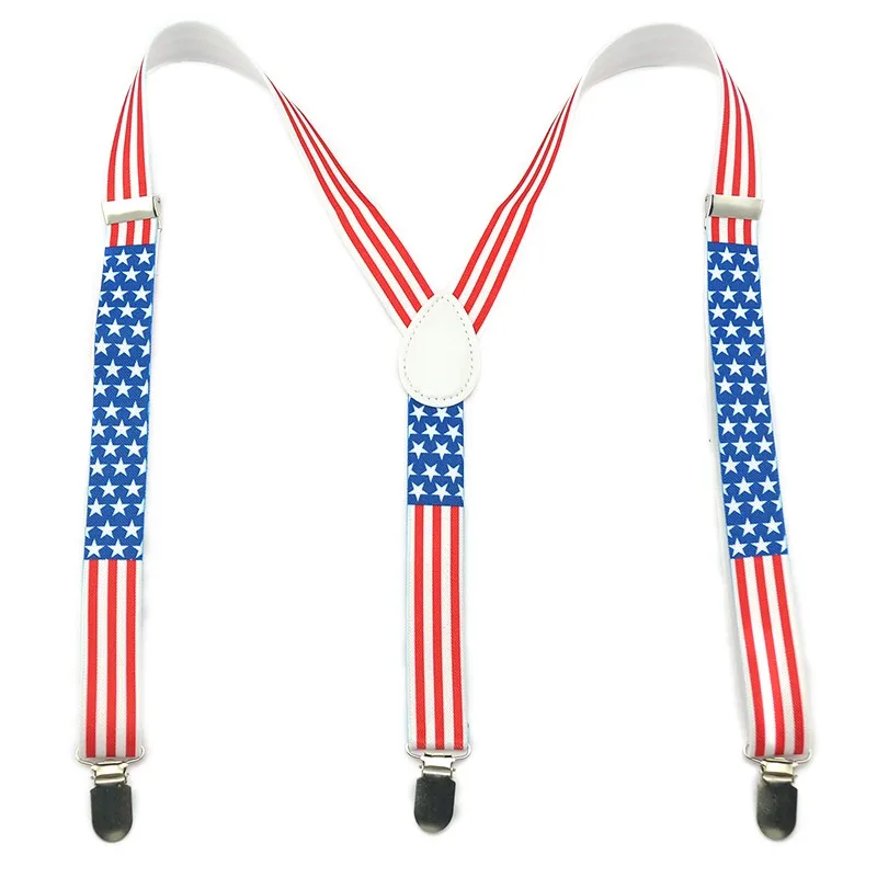 ใหม่ Suspensorio ผู้ชายผู้หญิง Clip-on Braces 2.5 ซม.5 แบบ USA American Flag Suspender Elastic Slim Suspenders Y-back เข็มขัด