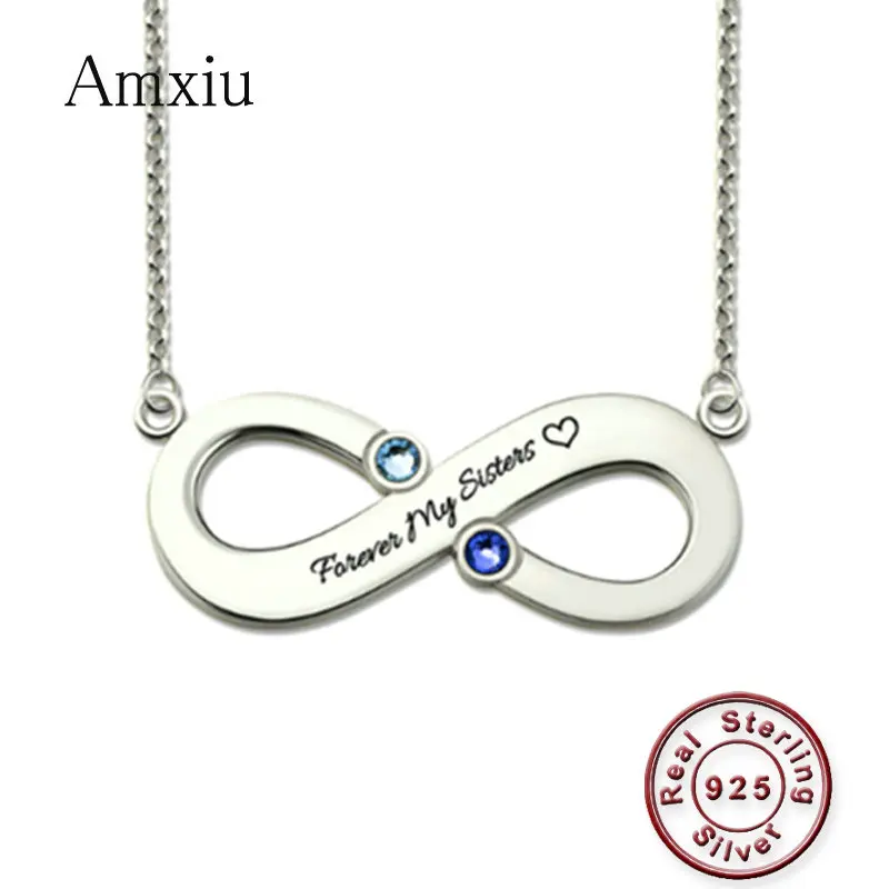 Amxiu Custom Two Names Necklace 925 Silver Necklace Personalized Bowknot Choker Necklaces For Women Girls Valentine's Day Gift