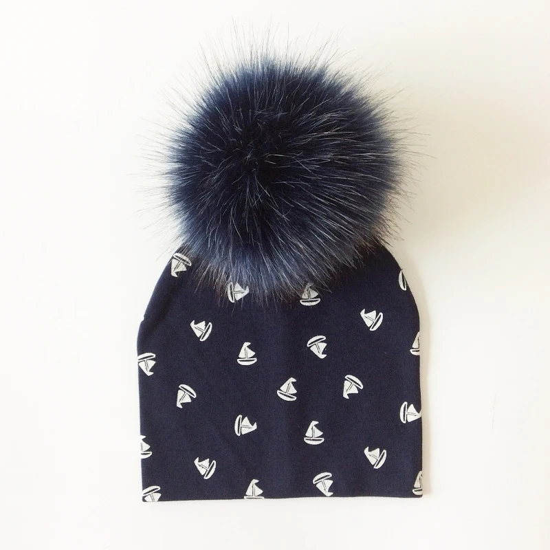 Baby Hat Cotton Printing Hat With Pompon For Girls Autumn Winter Boys Caps Children Bonnet