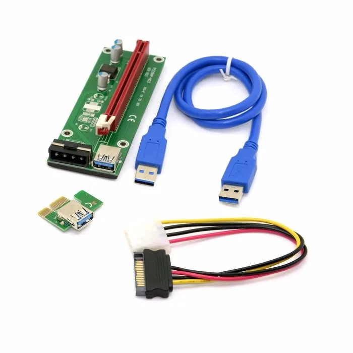 PCI-E PCI 익스프레스 라이저 카드 BTC 채굴 기계 리그용, 1x ~ 16x USB 3.0 데이터 케이블, SATA ~ 4 핀 IDE 몰 렉스 전원 공급 장치, 1 세트