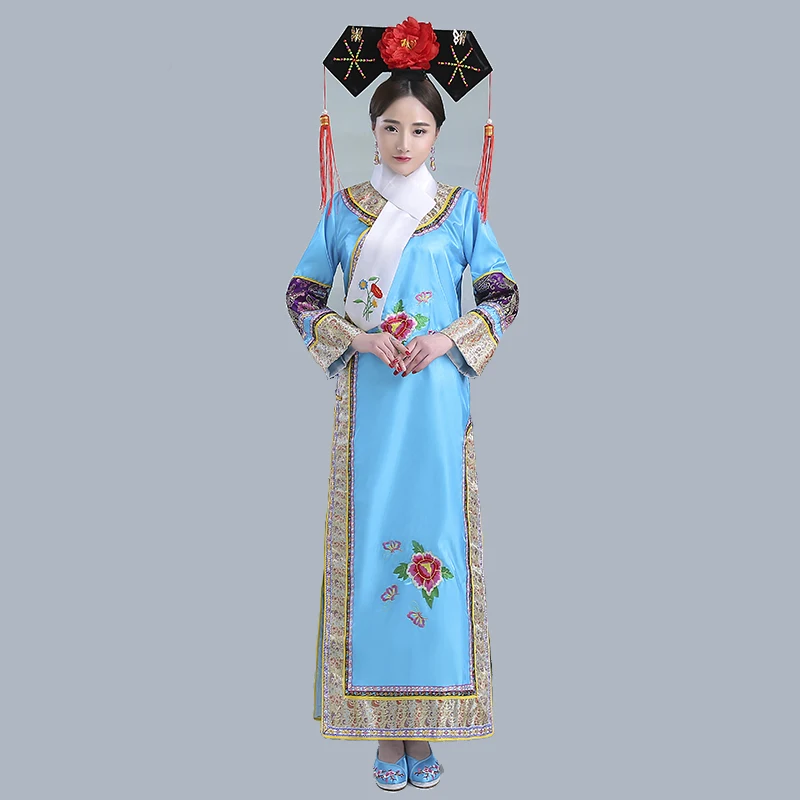 Qing Dynasty Dramaturgic Dress Women's Chinese Traditional Ancient Infanta Costume Peri Theatrical Robe Dande Wear YZT081903