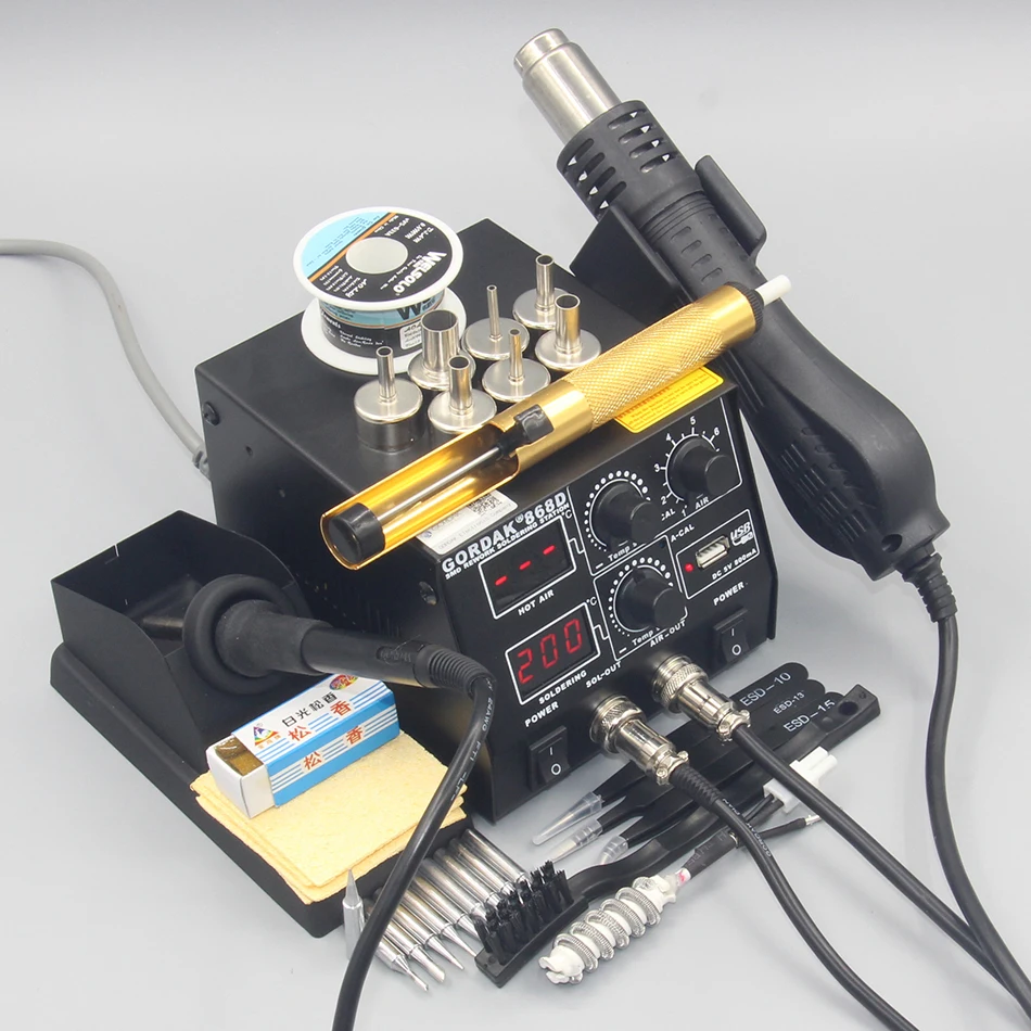 GORDAK 868D 2 in 1 500W Soldering Station SMD Rework Station Hot Air Gun Electric Solder iron For Welding Repair tools