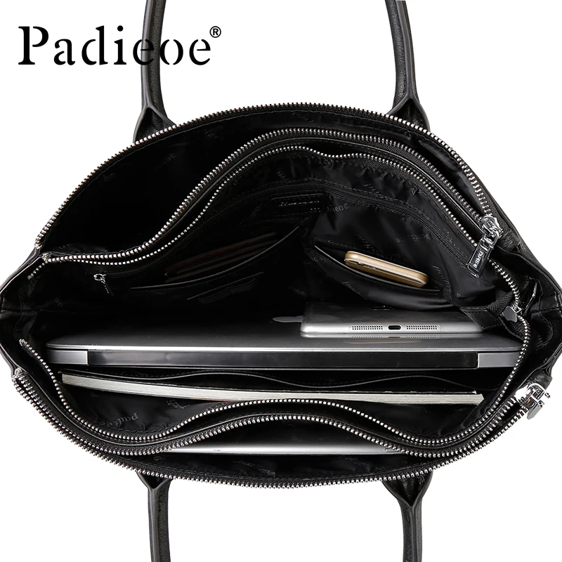 Padieoe New Arrival Luxury Men\'s Portfolio Top Genuine Cow Leather Briefcase for Men Large Capacity Men\'s Tote Bag Laptop Bag