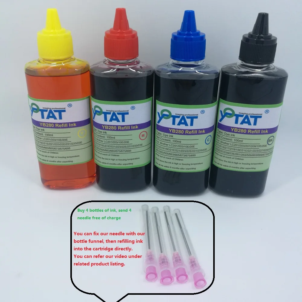 

YOTAT 4pcs 100ml Dye ink for Brother LC229 LC227 LC225 LC223 LC221 LC239 LC237 LC235 LC233 LC669 LC663 ink cartridge or CISS