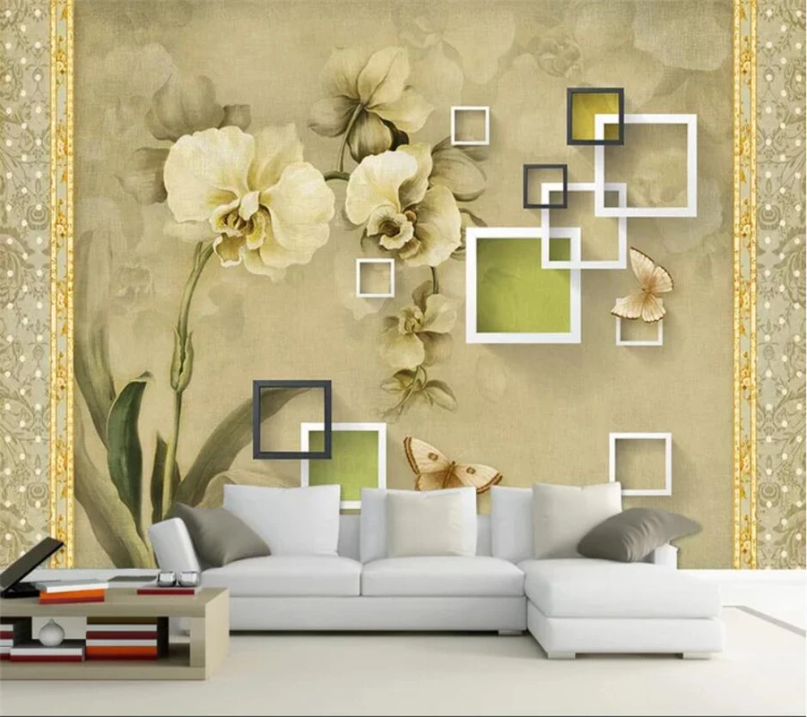 

beibehang Custom 3d wallpaper vintage oil painting orchid nostalgic mural 3d living room bedroom background wall paper 3d mural