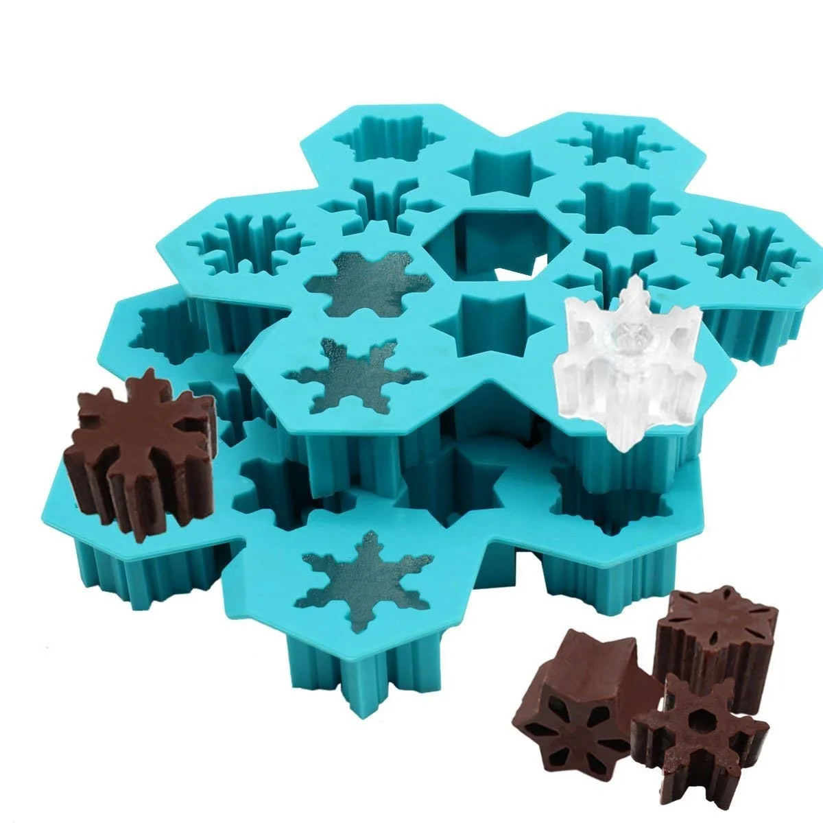 Snowfower Ice Cube Trays Silicone Ice Mold 6 Different Snow Flake Ice Cubes For Cocktail 3D Christmas Candy Chocolate Mold K298