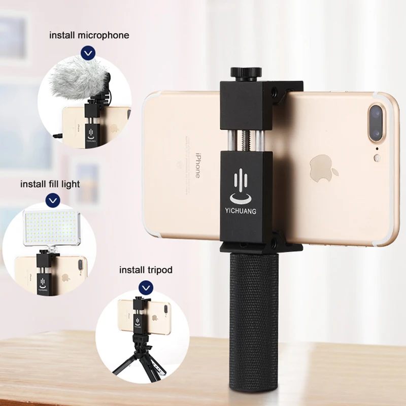 Telefoon Grip Handheld Houder voor Microfoon voor Youtube Vlogging Recording voor iPhone Huawei Xiaomi met Hot Shoe 1/4 "Schroef