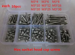 Hex Socket Head Cap Screw M3 Qty 90pcs in Box Assortment Kits SUS 304 M3*4 to M3*30mm