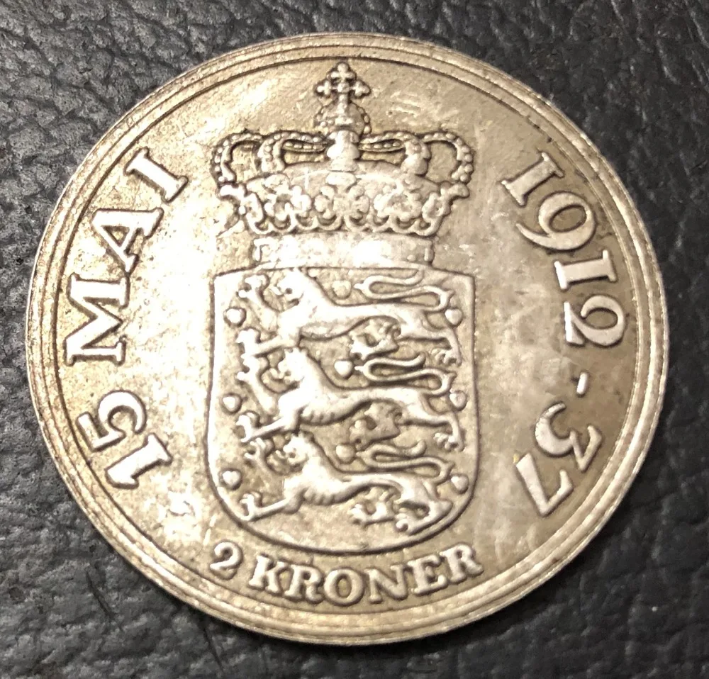 1937 Denmark 2 Kroner-Christian X (Silver Jubilee of Reign) Silver Plated Coin Copy