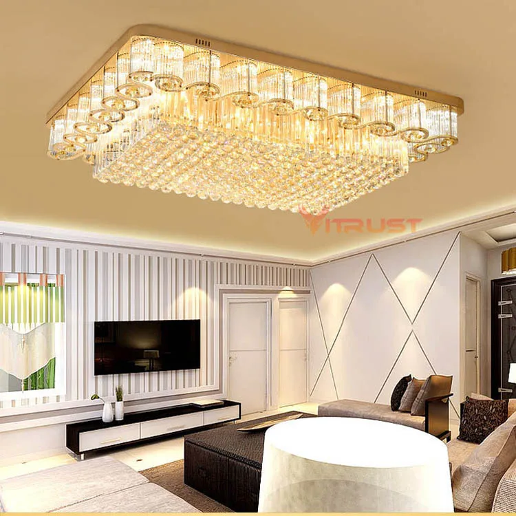 

Modern Rectangular Crystal Ceiling lamp K9 Luxury Living Room Ceiling Lights E14 Bulbs Golden LED Lighting For Bedroom