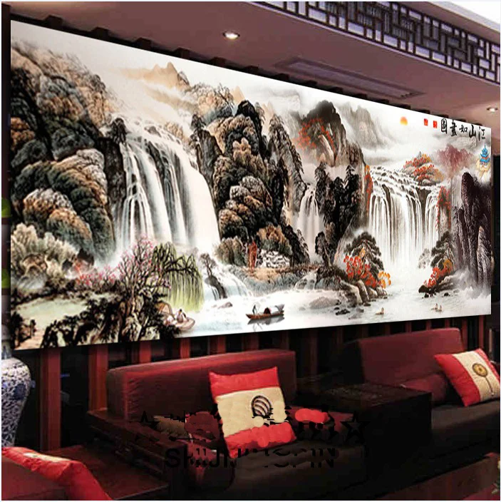 

Needlework Art Craft Cross stitch,Full Embroidery Kit,Rich River Mountains Waterfall Chinese Scenic Cross-Stitch Wall Decor