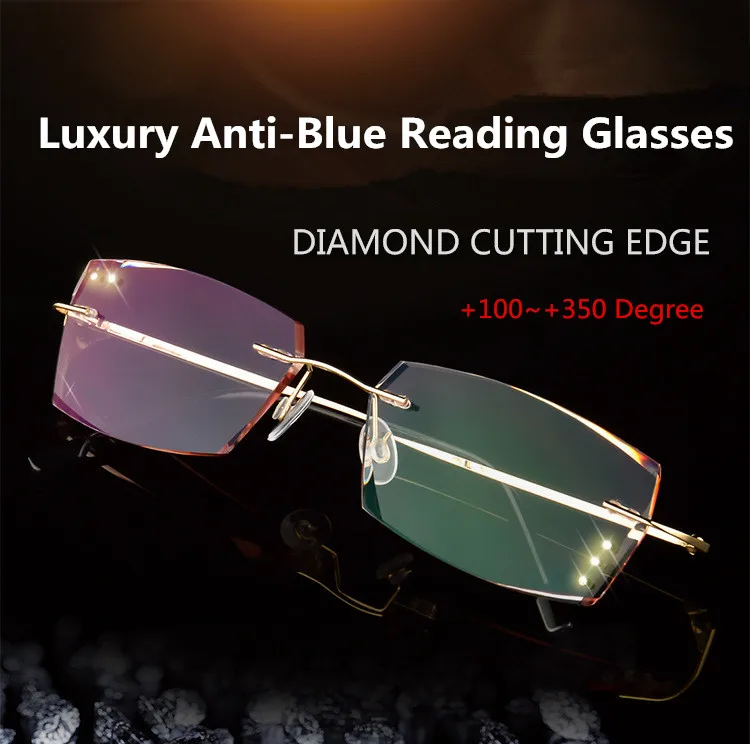 

A Colors Reading Glasses Women Men Rimless Rhinestone Presbyopic Glasses for Reader Anti-fatigue +1 +1.5 +2 +2.5 +3 +3.5 +4.0