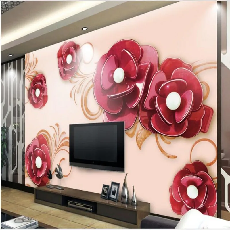 

wellyu Custom large - scale murals explosion relief models three - dimensional flowers TV backdrop non - woven wallpaper