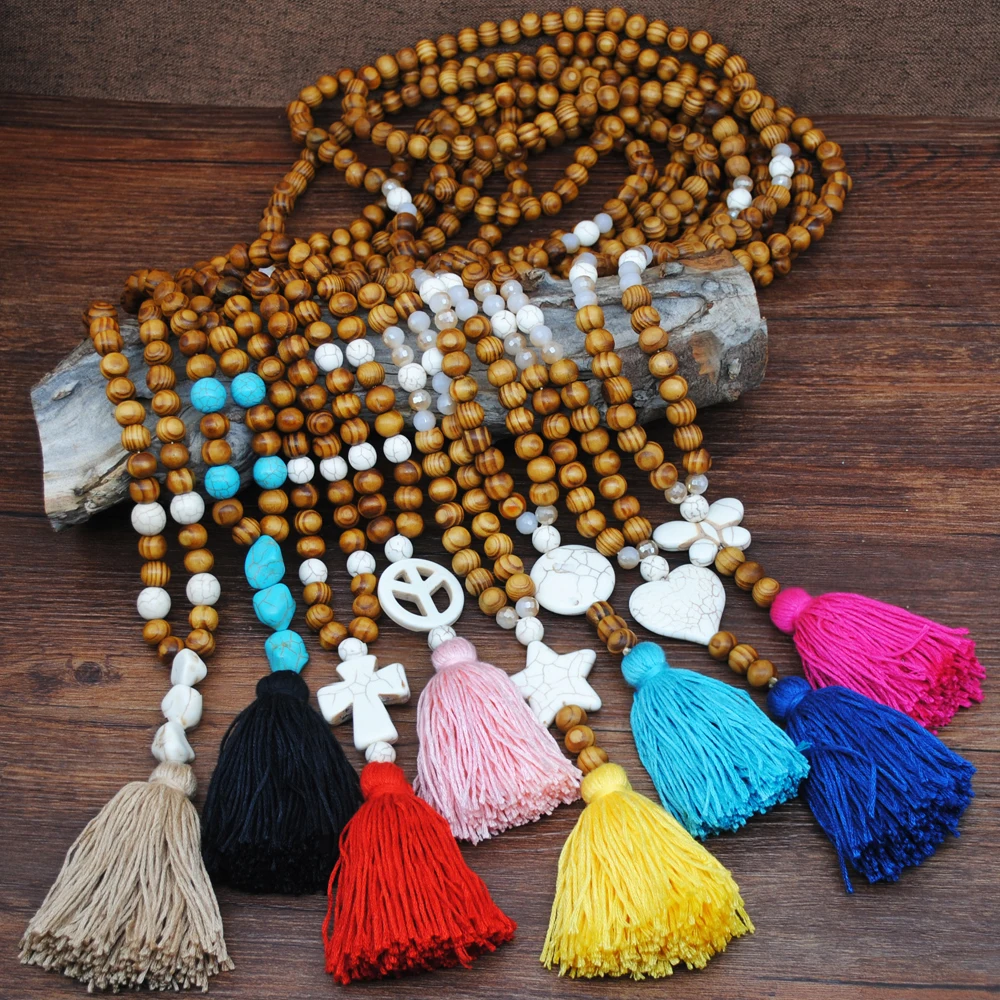 New Fashion Bohemian Jewelry Necklace Wood Beads Long Tassel Star Necklace Women Jewelry Gifts