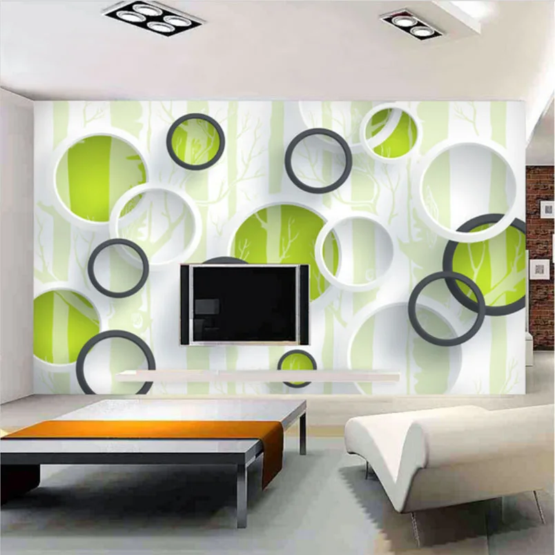 Papel tapiz de foto personalizado, pintura de pared de círculo de árbol verde 3D moderno, Mural de arte abstracto, sala de estar, TV, sofá, papel de