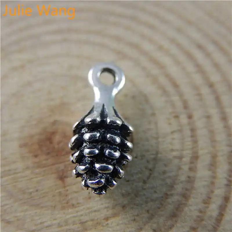 Julie Wang 20PCS Vintage Pine Cone Charms Echinacea Antique Silver Color Alloy Pendants Decor Finding Jewelry Making Accessory