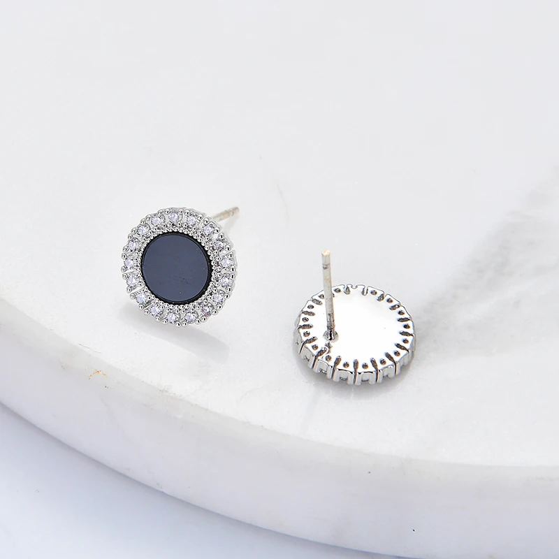 Zhijia new fashion round stud earrings for women simple design black female earrings jewelry party gifts