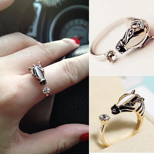 Hot Animal Fashion Rings Horse Head Crystal Women\'s Adjustable Ring Fashion Jewelry  6Y2I 7FS5 BCWR