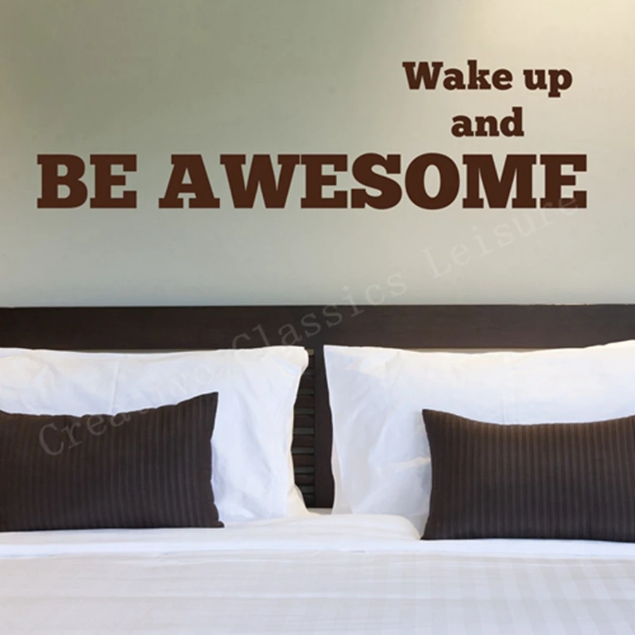 Free Shipping Large Size Bedroom Wall Decal Words Wake Up and Be Awesome Inspiration Quote Phrase Motivation ,F2079