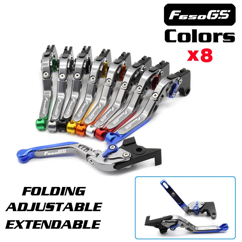 For BMW F650GS F650 GS Dakar 650GS 2003-2007  Motorcycle Adjustable Folding Extendable Brake Clutch Lever Blue Titanium LOGO