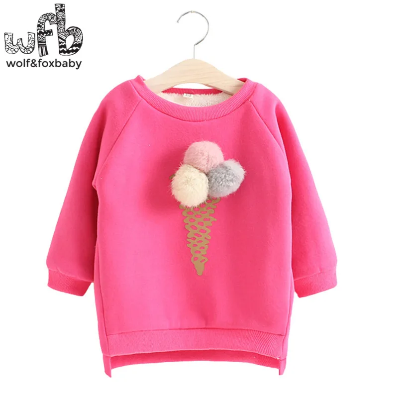 Retail 2-8 years coat full-sleeves Plus velvet thickening Ice cream hair ball kids children spring autumn fall winter