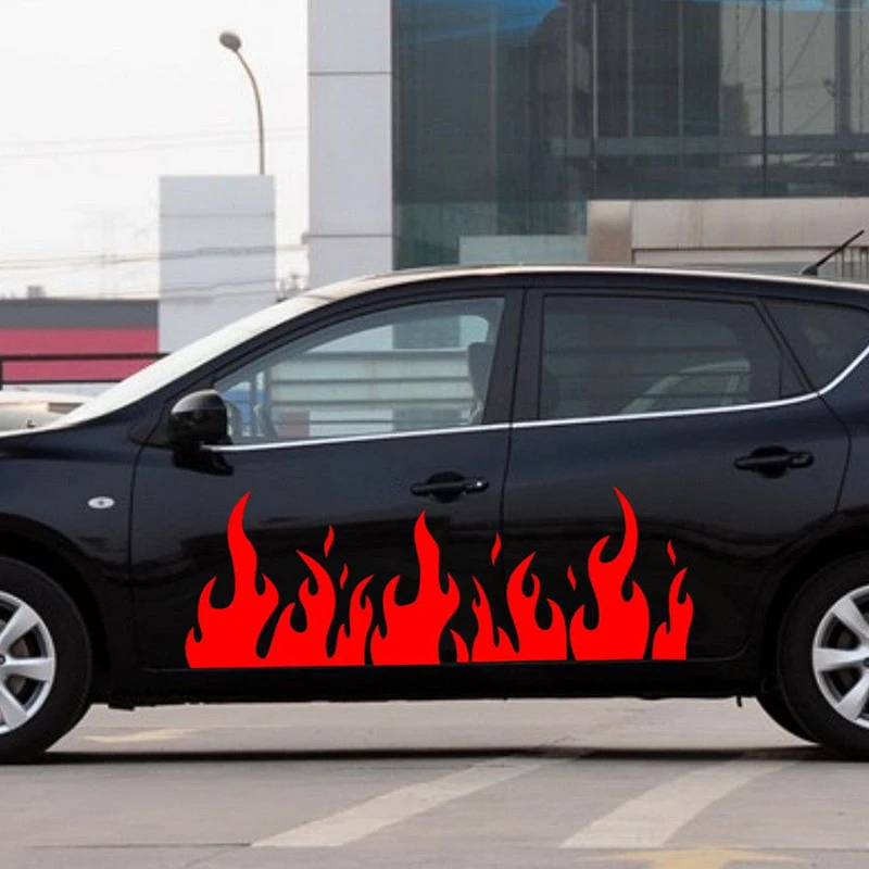 

2x Car Motor Hot Fire Flames Door Decals Body Car Stickers Truck SUVS Vinyl Stickers 150*53cm