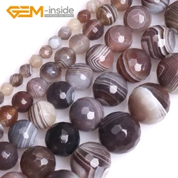 4-12mm GEM-inside Free Shipping!! Natural Botswana Agates Facetd Round Loose Beads For Jewelry Making Strand 15 Inches