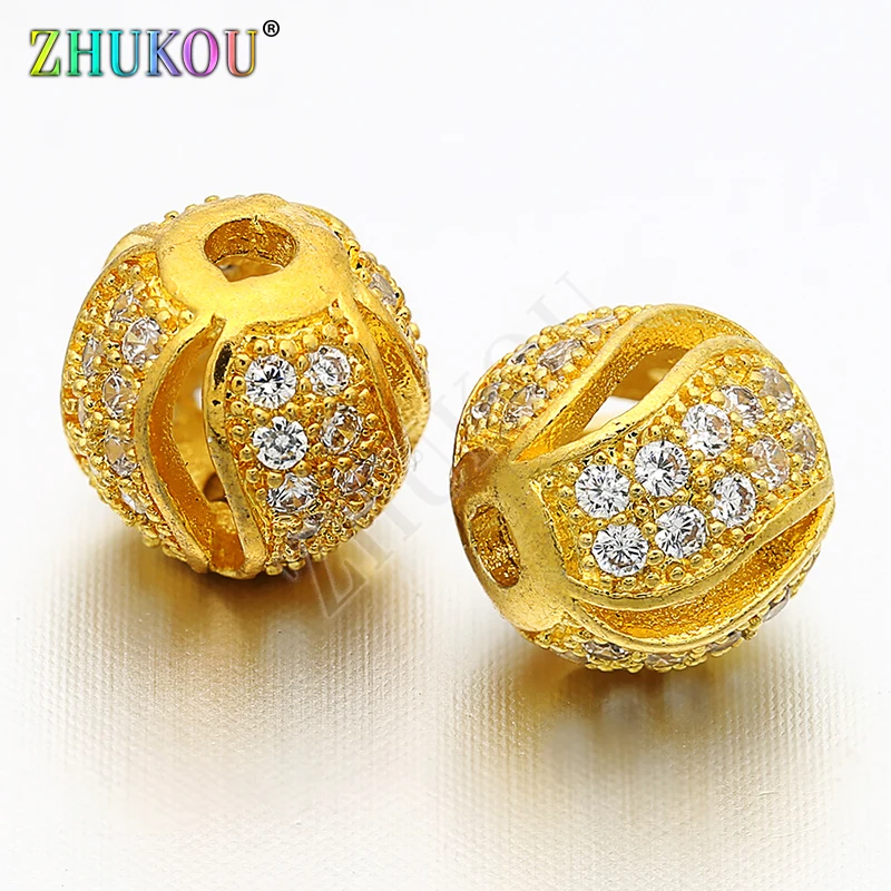 7mm Brass Cubic Zirconia Crystal Spacer Beads DIY Jewelry Bracelet Necklace Making, Hole: 1.5mm, Model: VZ21