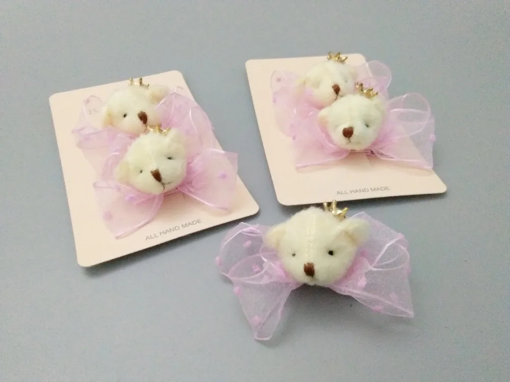 Wholesale Boutique 10pcs Pink Fashion Cute Tiaras Bear Hairpins Solid Bear Head Gauze Bow Princess Headwear Hair Accessories