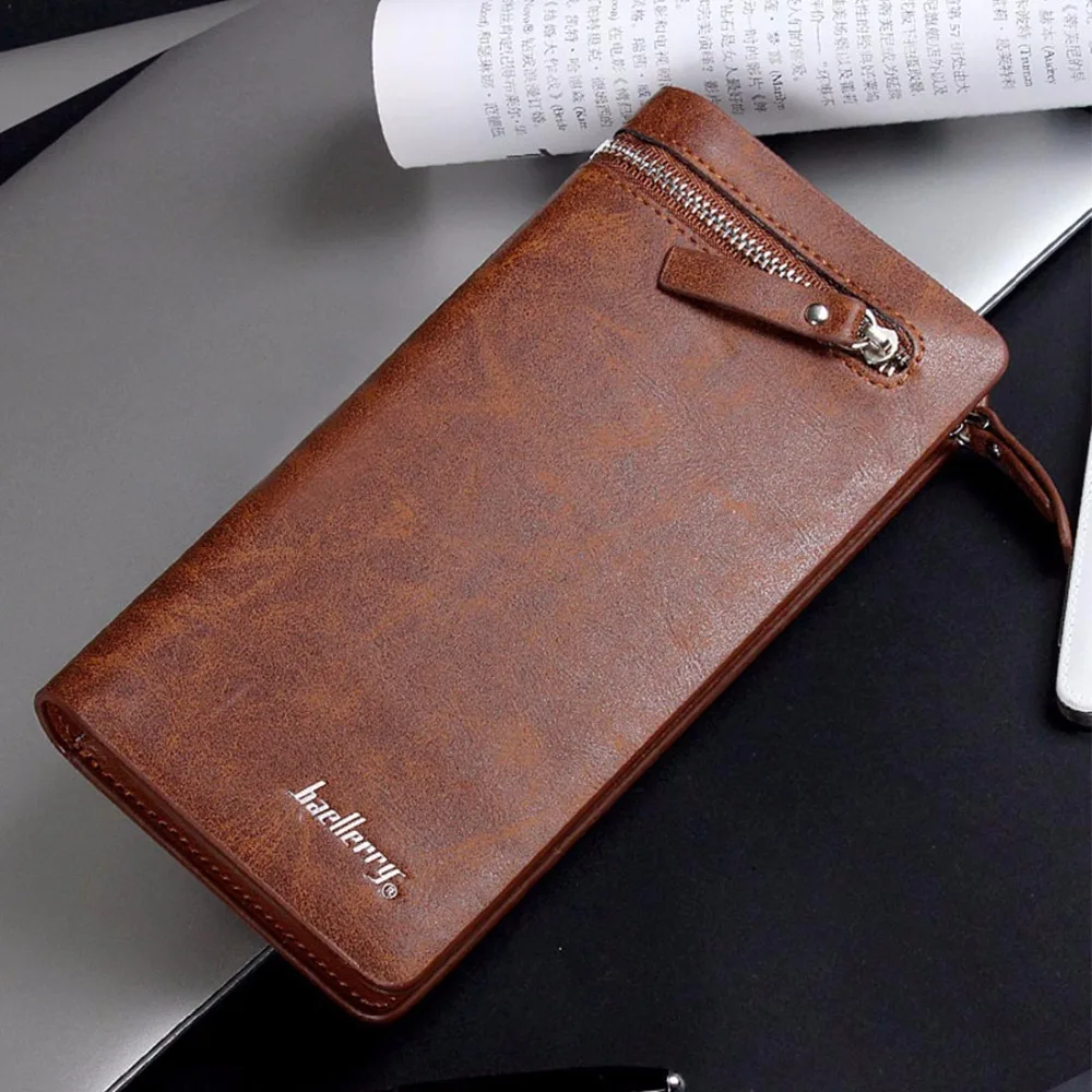 2022 Baellerry Men Wallets Long Double Zipper PU Leather Phone Pocket Large Capacity Men Purse Multifunction Classic Male Wallet