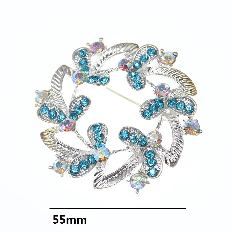 100pcs enamel blue rhinestone wreath wedding brooch pin for Bridal bouquet