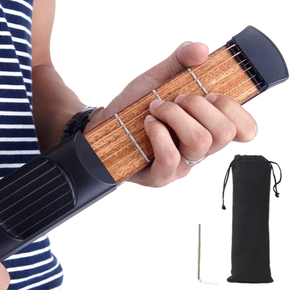 2018 Free Shipping Portable Pocket Guitar 6 Fret Model Wooden Practice 6 Strings Guitar Trainer Tool Gadget for Beginners