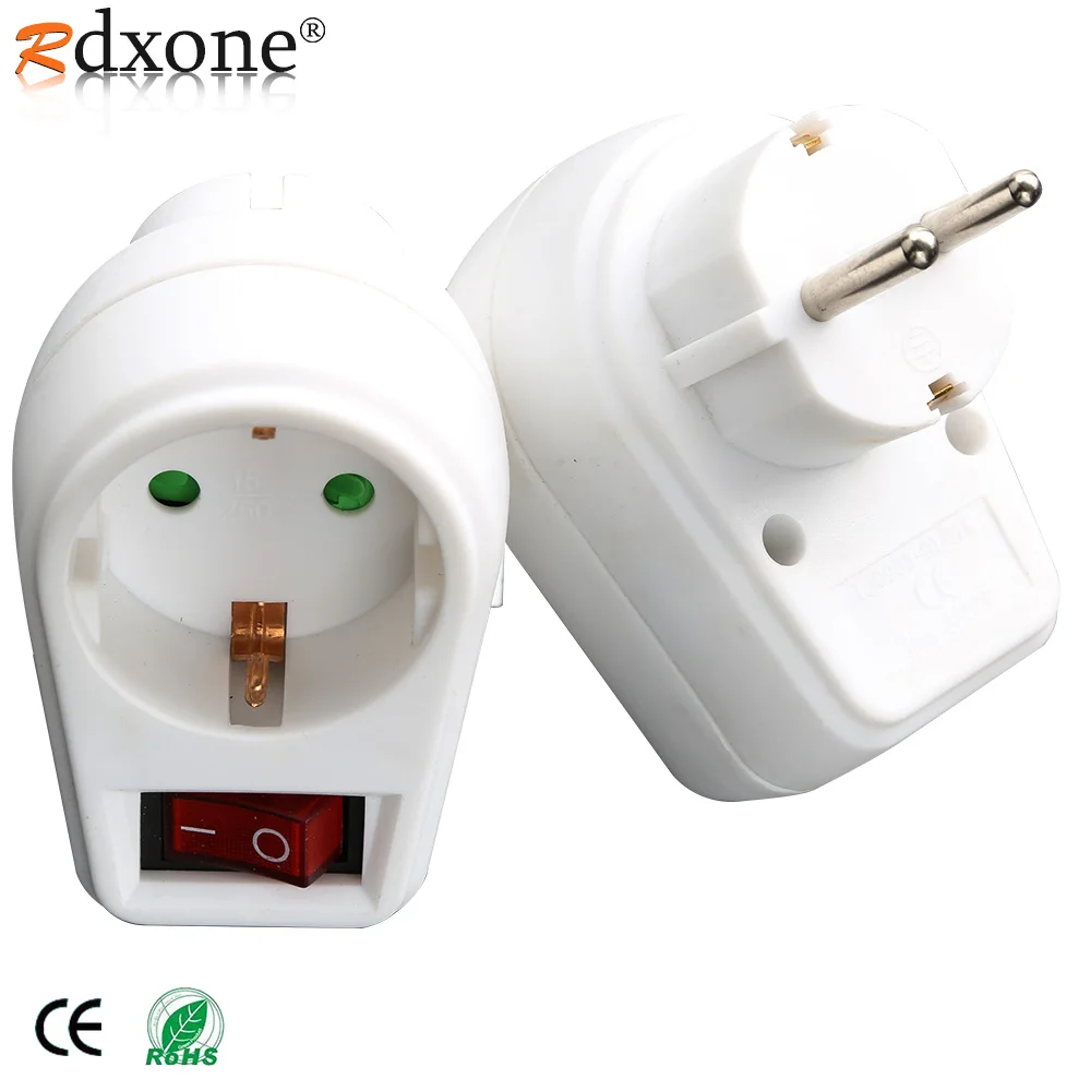 4.8 MM EU Plug European Standard Power Adapter 250V 16A ,Changeover Switch Adaptor Socket With ON OF