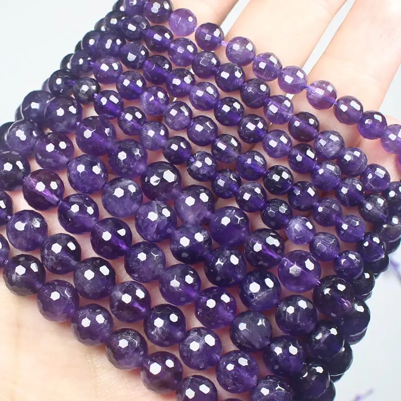 

Faceted Natural Amethysts Round 6-12mm beads 15",100% Natural Stone Guarantee! For DIY Jewelry Making !