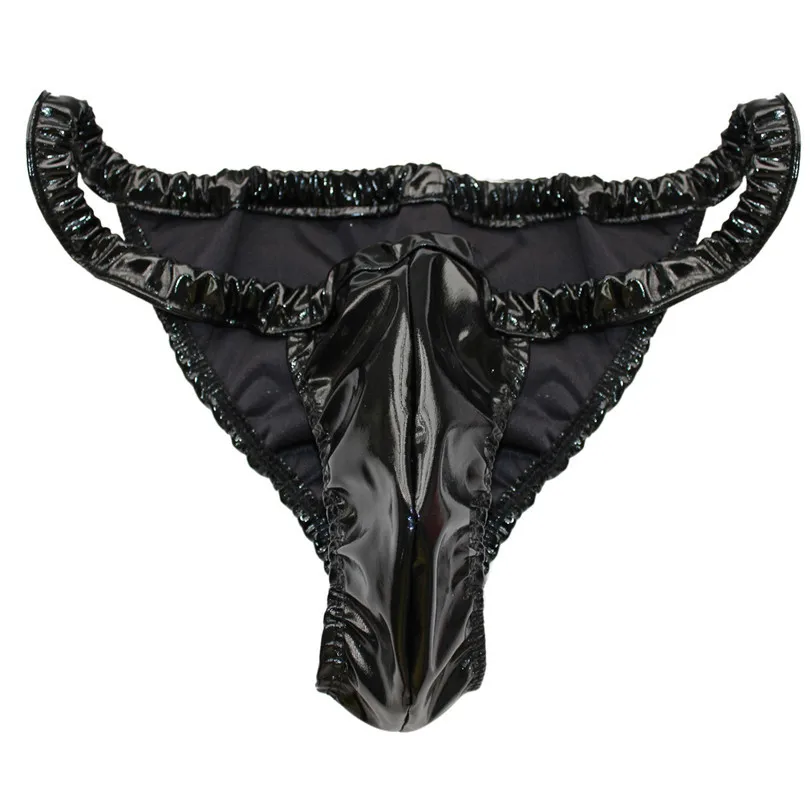 iEFiEL Sexy Mens Male Lingerie Patent Leather Sequins Spandex & Latex Rubber Briefs Underwear Underpants for Lingerie Night