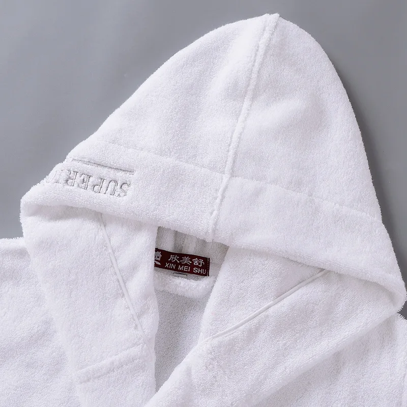 Winter Thick Robe Men Women Toweling Terry Hooded Robe Embroidery Cotton Bathrobe Soft Ventilation Sleepwear Casual Warmhomewear